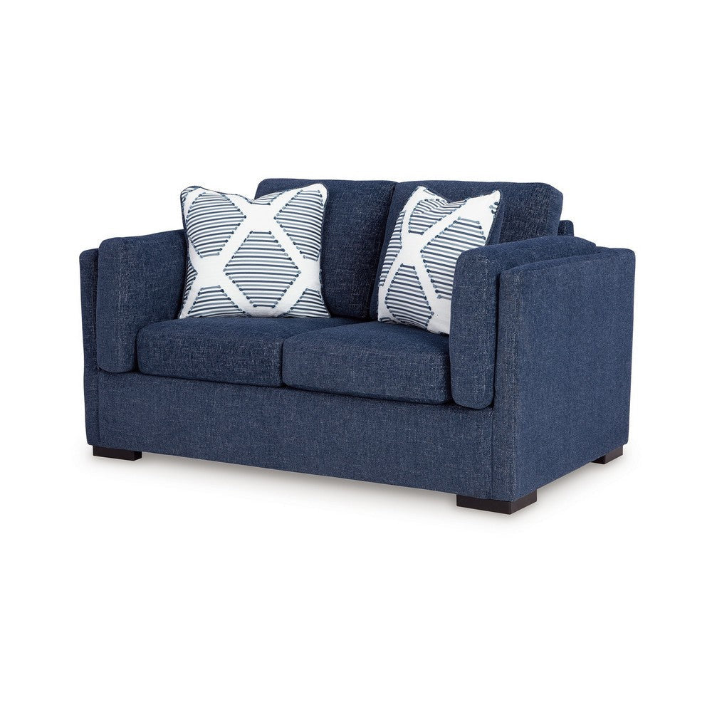 Ashley Marcy Loveseat with 2 Throw Pillows Navy Blue Polyester 66 Inch BM331780