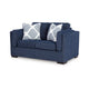 Ashley Marcy Loveseat with 2 Throw Pillows Navy Blue Polyester 66 Inch BM331780