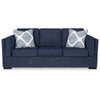 Ashley Marcy Sofa with 2 Accent Throw Pillows Navy Blue Polyester 89 Inch BM331781
