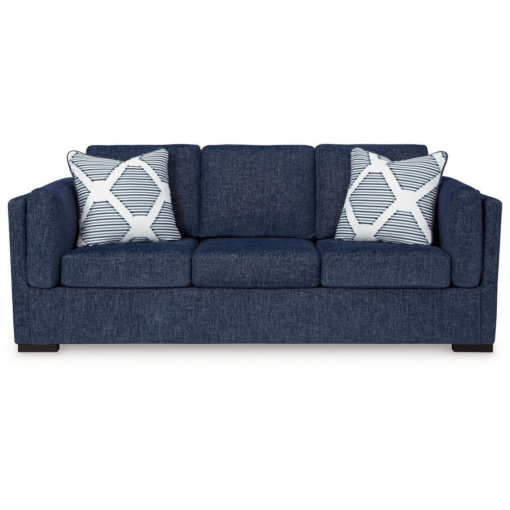 Ashley Marcy Sofa with 2 Accent Throw Pillows Navy Blue Polyester 89 Inch BM331781
