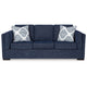 Ashley Marcy Sofa with 2 Accent Throw Pillows Navy Blue Polyester 89 Inch BM331781