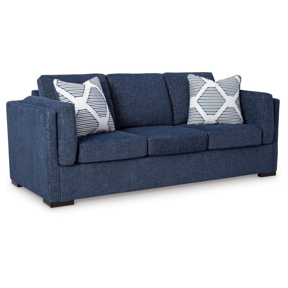 Ashley Marcy Sofa with 2 Accent Throw Pillows, Navy Blue Polyester 89 Inch