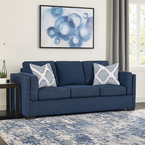 Ashley Marcy Sofa with 2 Accent Throw Pillows, Navy Blue Polyester 89 Inch