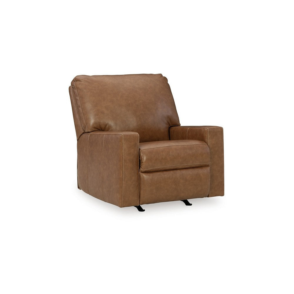 Ashley Miller Manual Recliner Chair, Pull Tab, Caramel Brown Real Leather