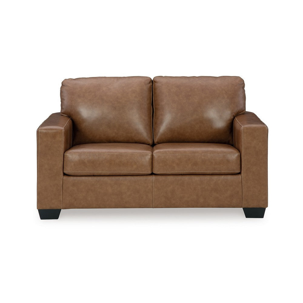 Ashley Miller Loveseat Plush Caramel Brown Real and Faux Leather 62 Inch BM331803