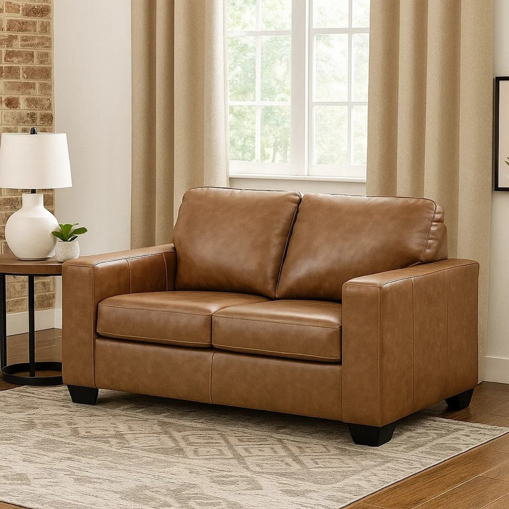 Ashley Miller Loveseat, Plush Caramel Brown Real and Faux Leather 62 Inch
