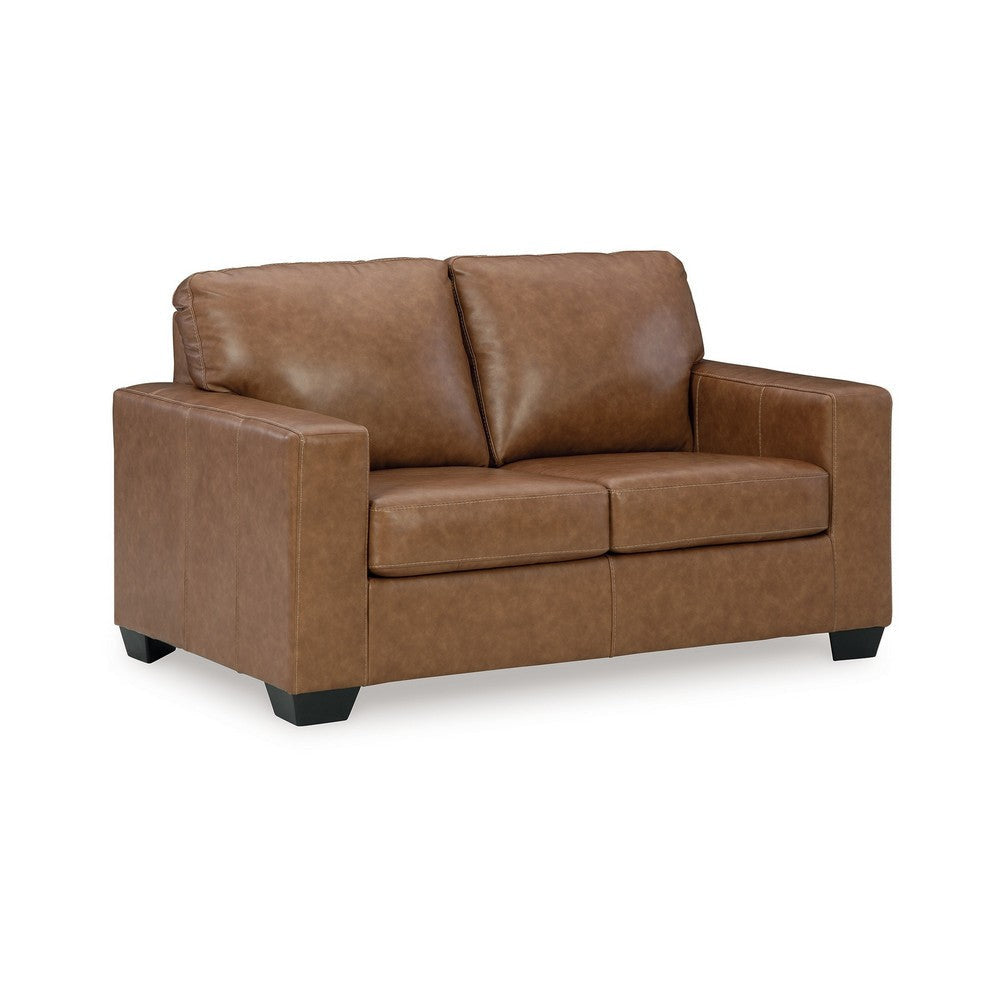 Ashley Miller Loveseat, Plush Caramel Brown Real and Faux Leather 62 Inch