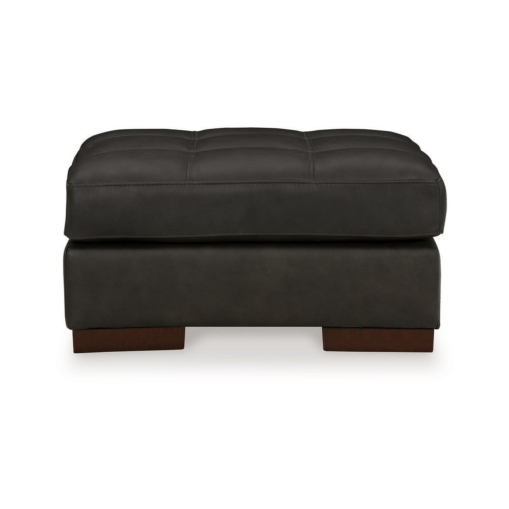 Ashley Lenie Ottoman Tufted Details Dark Gray Real and Faux Leather 34 Inch BM331808
