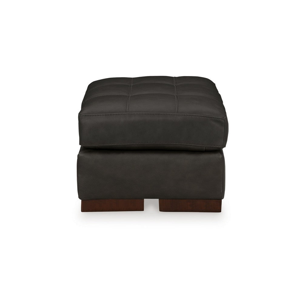 Ashley Lenie Ottoman Tufted Details Dark Gray Real and Faux Leather 34 Inch BM331808