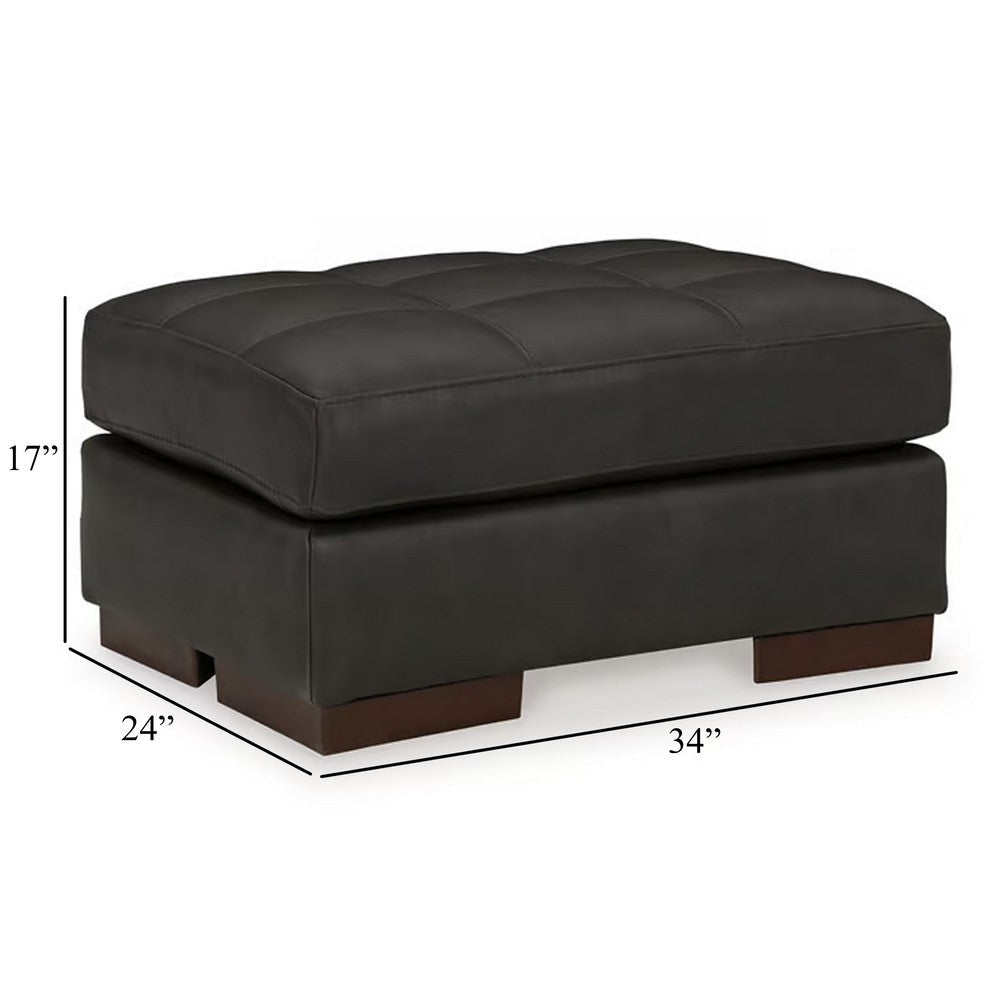Ashley Lenie Ottoman Tufted Details Dark Gray Real and Faux Leather 34 Inch BM331808