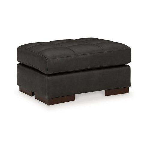 Ashley Lenie Ottoman, Tufted Details, Dark Gray Real and Faux Leather 34 Inch