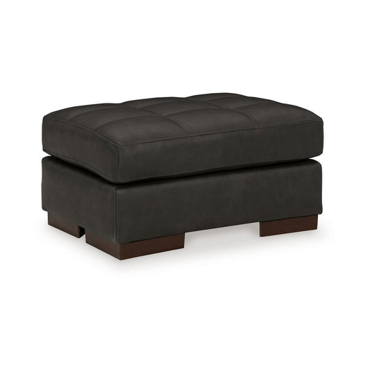 Ashley Lenie Ottoman, Tufted Details, Dark Gray Real and Faux Leather 34 Inch