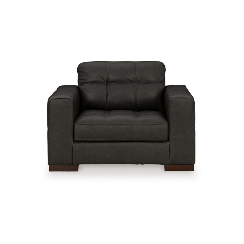 Ashley Lenie Oversized Chair Block Stitched Dark Gray Real and Faux Leather BM331809