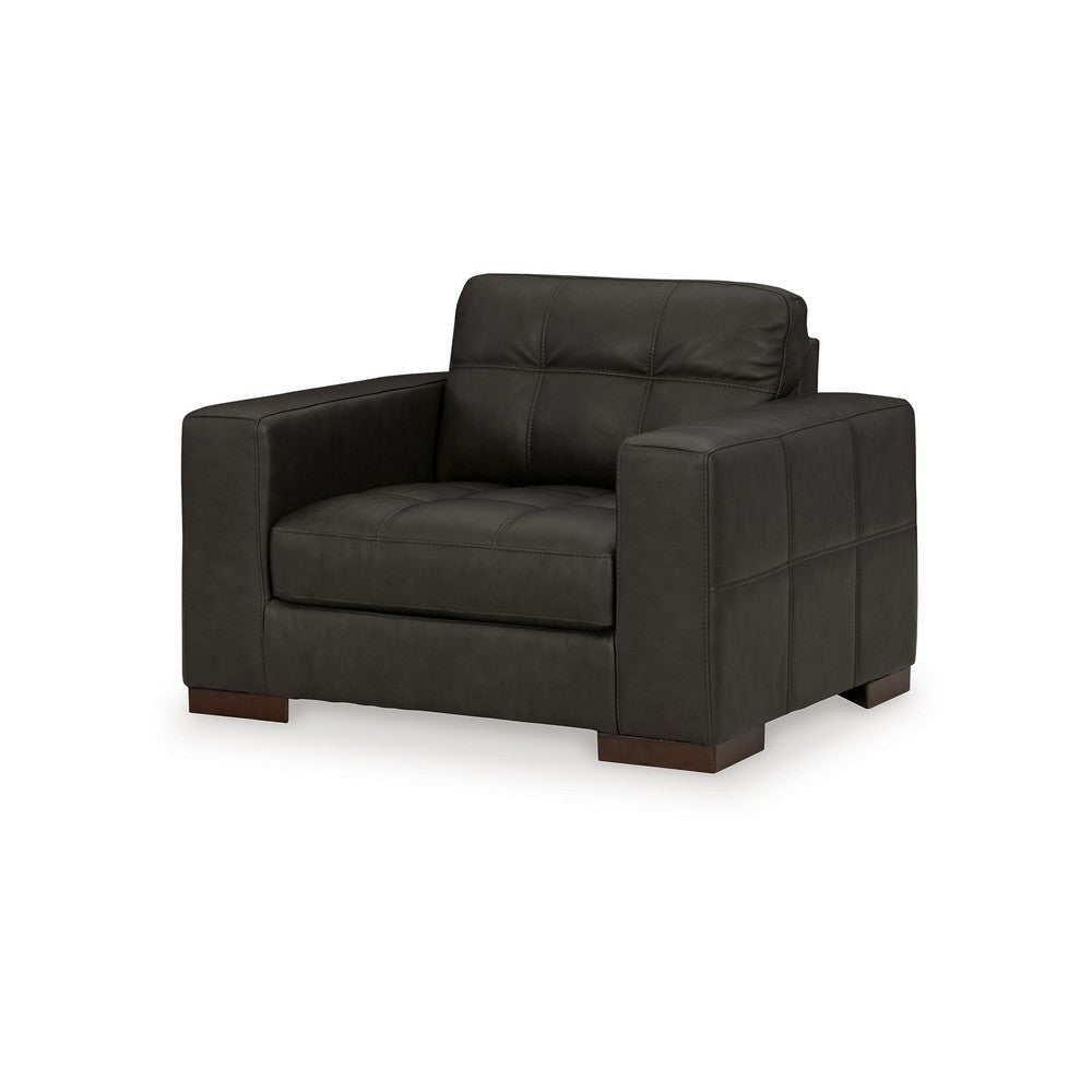 Ashley Lenie Oversized Chair Block Stitched Dark Gray Real and Faux Leather BM331809