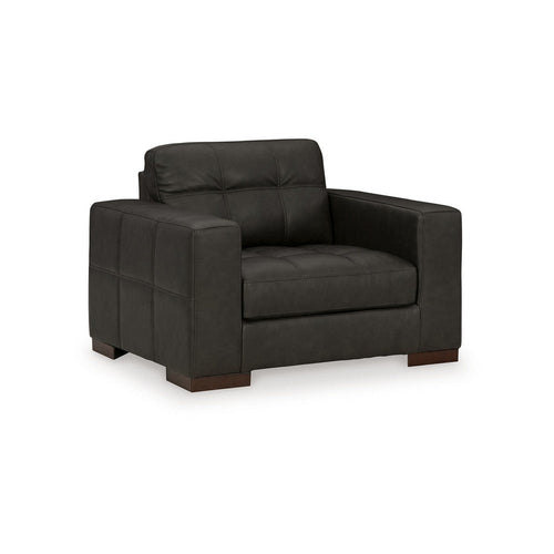 Ashley Lenie Oversized Chair, Block Stitched Dark Gray Real and Faux Leather