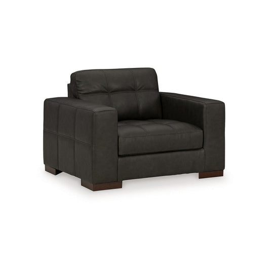 Ashley Lenie Oversized Chair, Block Stitched Dark Gray Real and Faux Leather