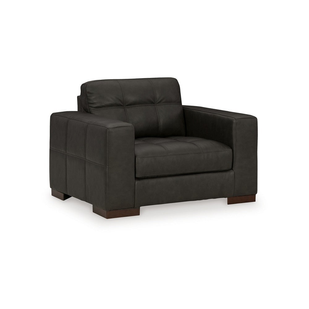 Ashley Lenie Oversized Chair, Block Stitched Dark Gray Real and Faux Leather