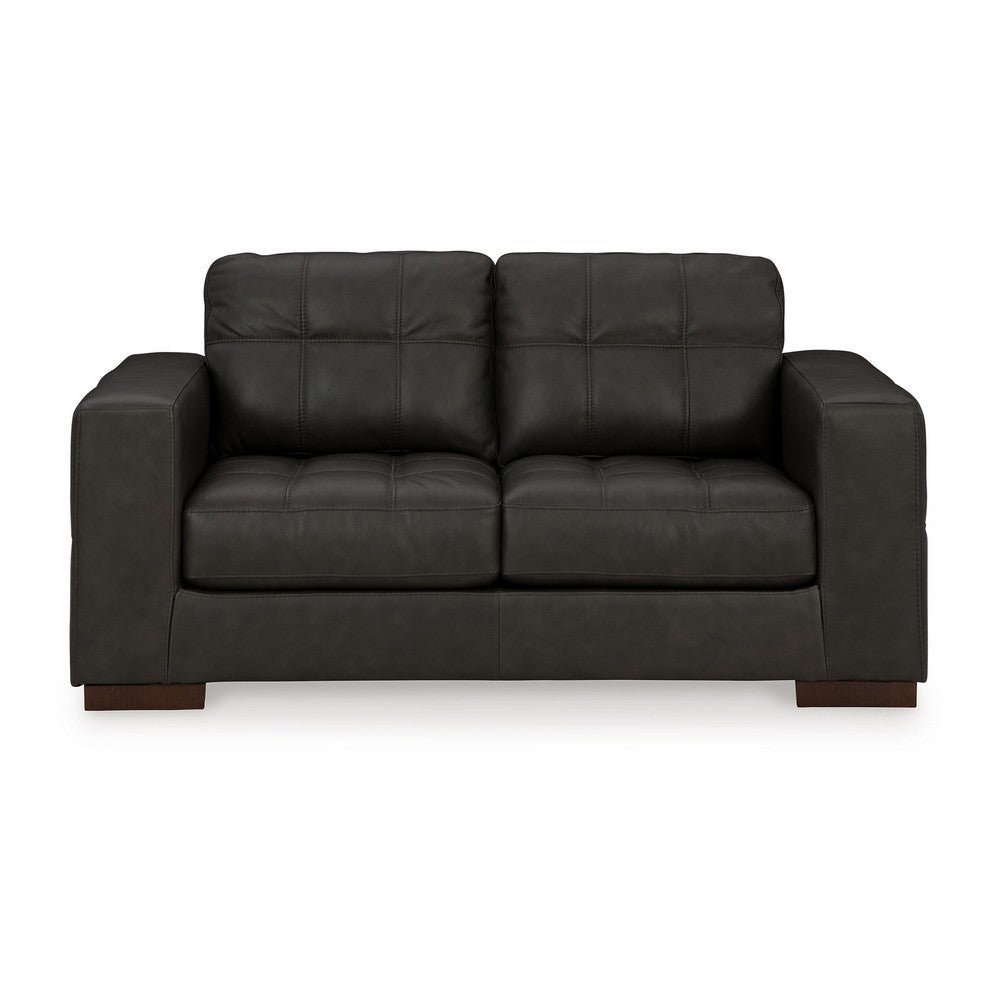 Ashley Lenie Loveseat, Block Stitched Dark Gray Real and Faux Leather 70 Inch