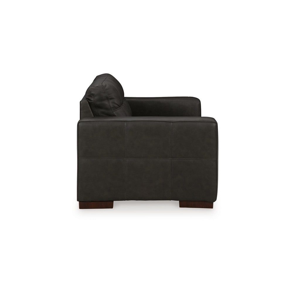 Ashley Lenie Loveseat, Block Stitched Dark Gray Real and Faux Leather 70 Inch