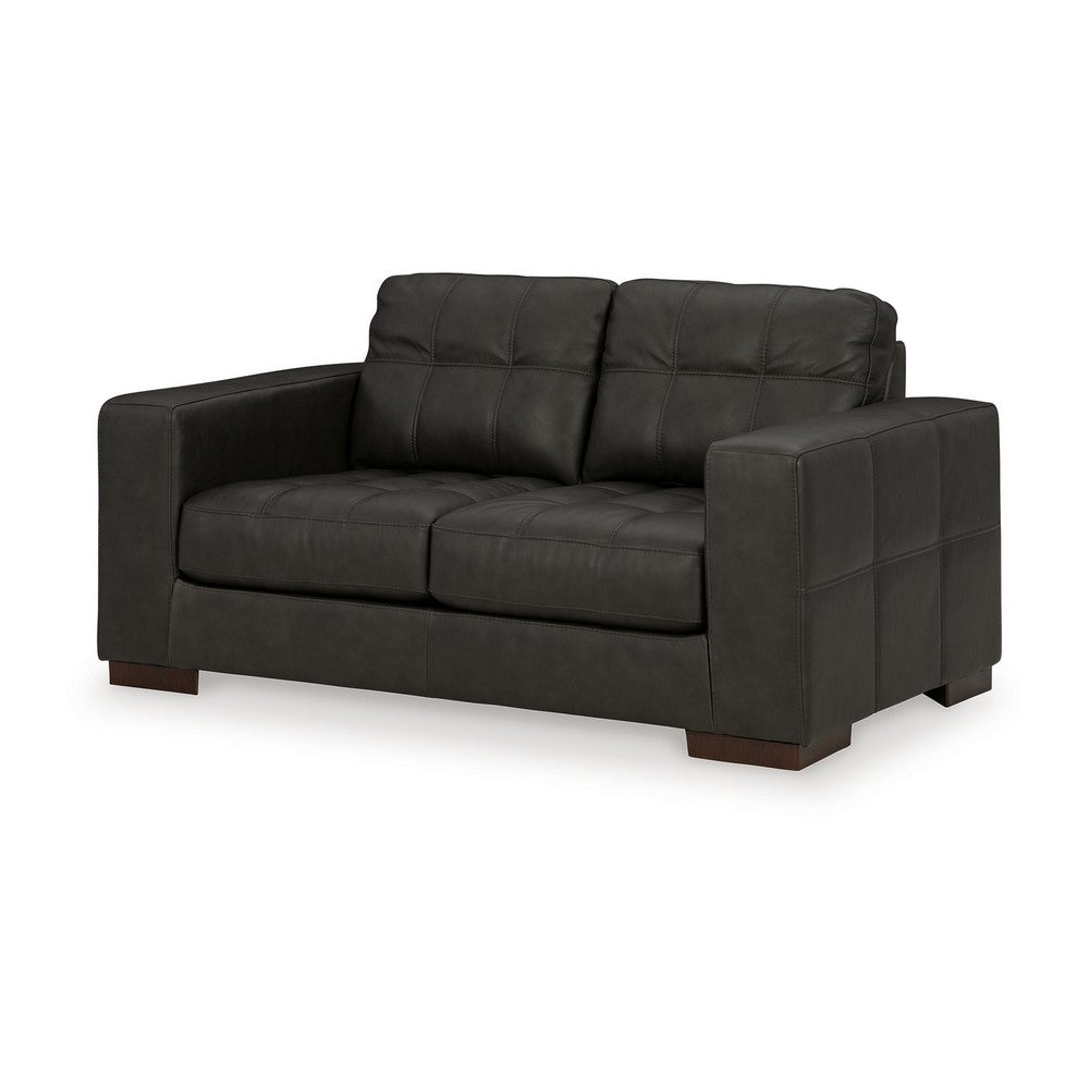 Ashley Lenie Loveseat, Block Stitched Dark Gray Real and Faux Leather 70 Inch