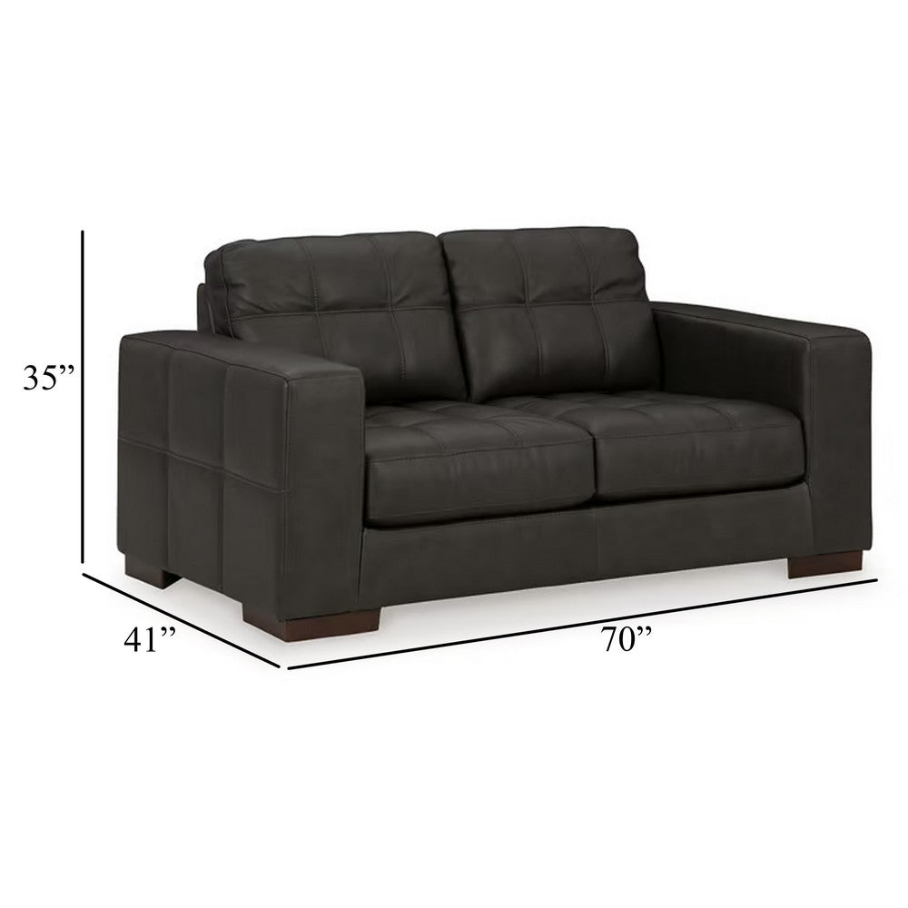 Ashley Lenie Loveseat, Block Stitched Dark Gray Real and Faux Leather 70 Inch