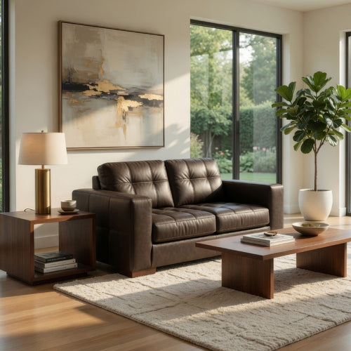 Ashley Lenie Loveseat, Block Stitched Dark Gray Real and Faux Leather 70 Inch