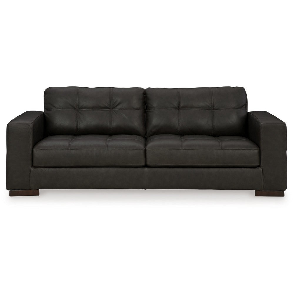 Ashley Lenie Sofa Block Stitched Dark Gray Real and Faux Leather 96 Inch BM331811