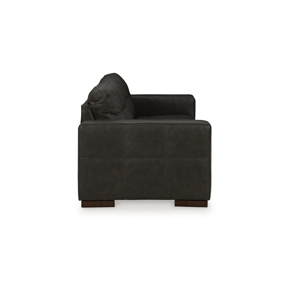 Ashley Lenie Sofa Block Stitched Dark Gray Real and Faux Leather 96 Inch BM331811