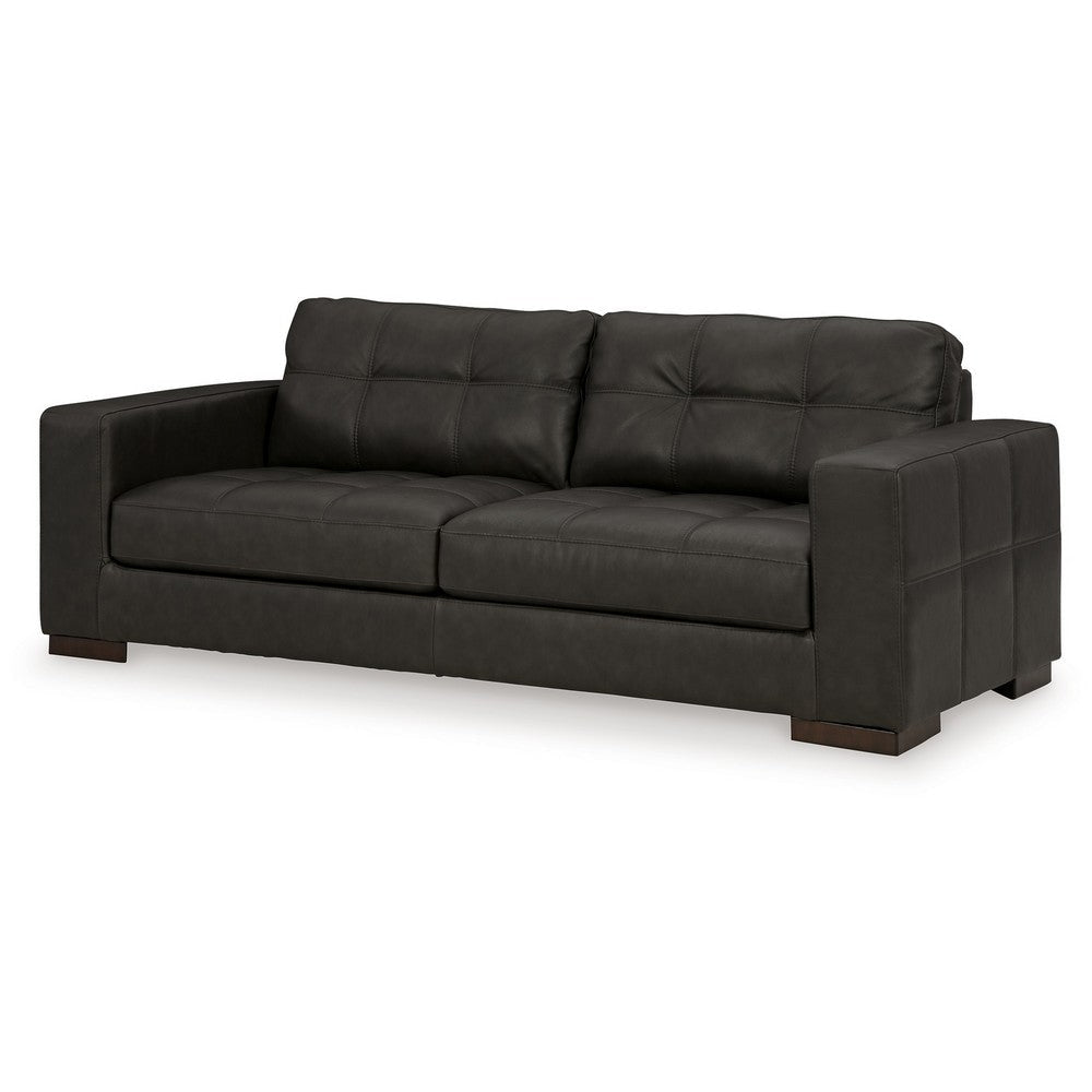 Ashley Lenie Sofa Block Stitched Dark Gray Real and Faux Leather 96 Inch BM331811