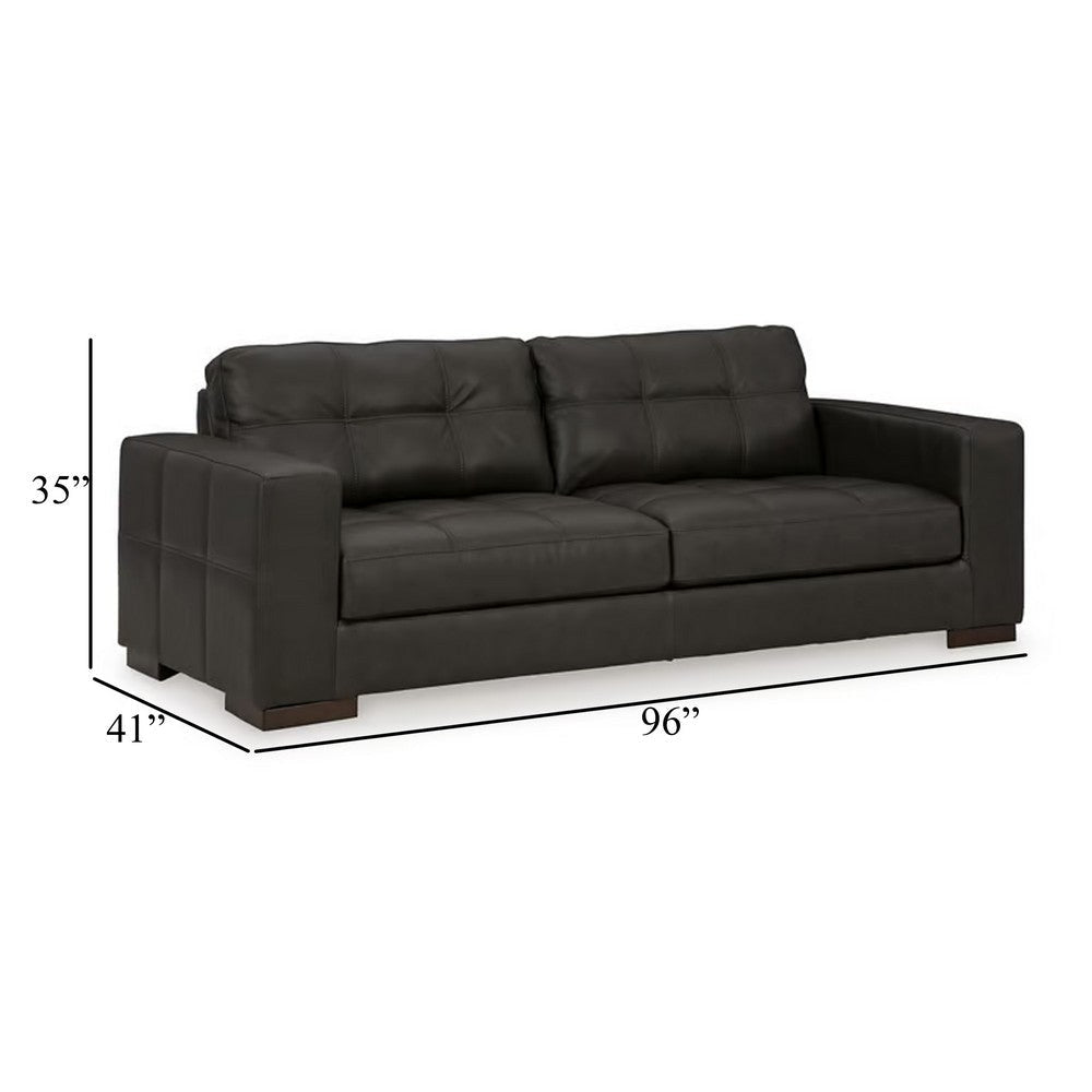 Ashley Lenie Sofa Block Stitched Dark Gray Real and Faux Leather 96 Inch BM331811