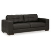 Ashley Lenie Sofa, Block Stitched Dark Gray Real and Faux Leather 96 Inch