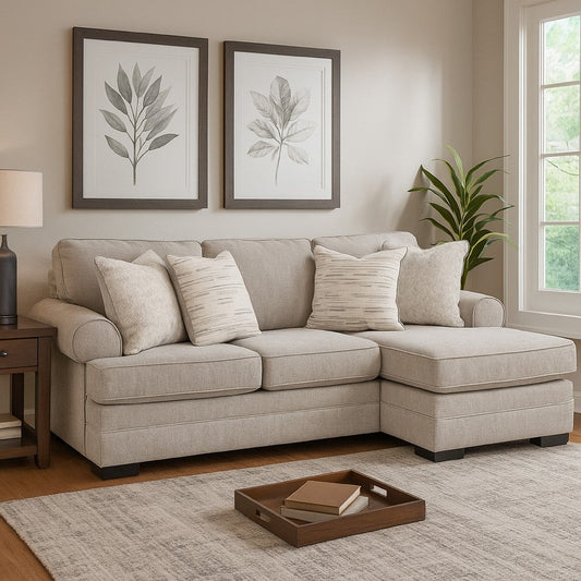 Ashley Shelyn Sofa Chaise with 4 Accent Pillows Sand Gray Polyester 97 Inch BM331813