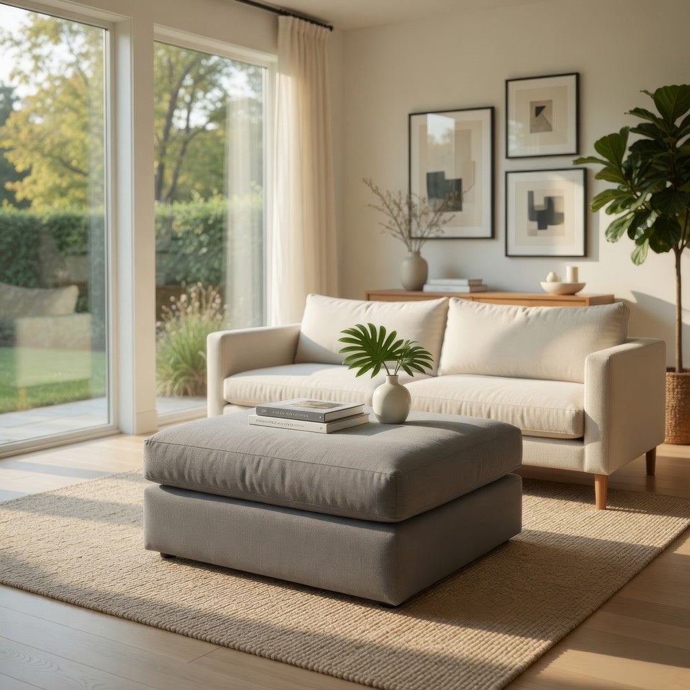 Ashley Aval Oversized Accent Ottoman, 44 Inch Square Ash Gray Polyester