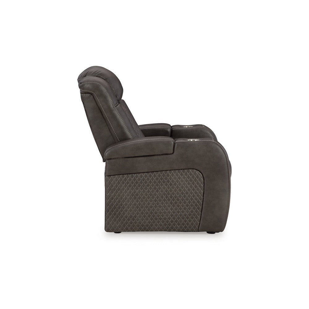 Ashley Fynne LED Power Recliner Chair Cupholder USB Port Gray Faux Leather BM331816
