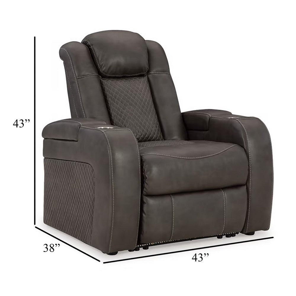 Ashley Fynne LED Power Recliner Chair Cupholder USB Port Gray Faux Leather BM331816