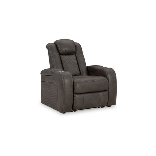 Ashley Fynne LED Power Recliner Chair, Cupholder, USB Port, Gray Faux Leather