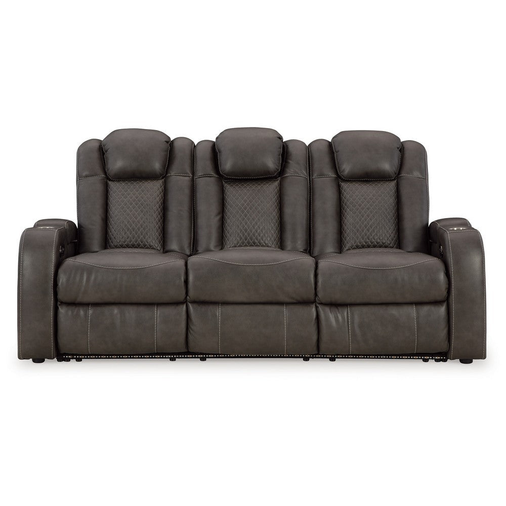 Ashley Fynne LED Power Reclining Sofa USB Charger Gray Faux Leather 85 Inch BM331817