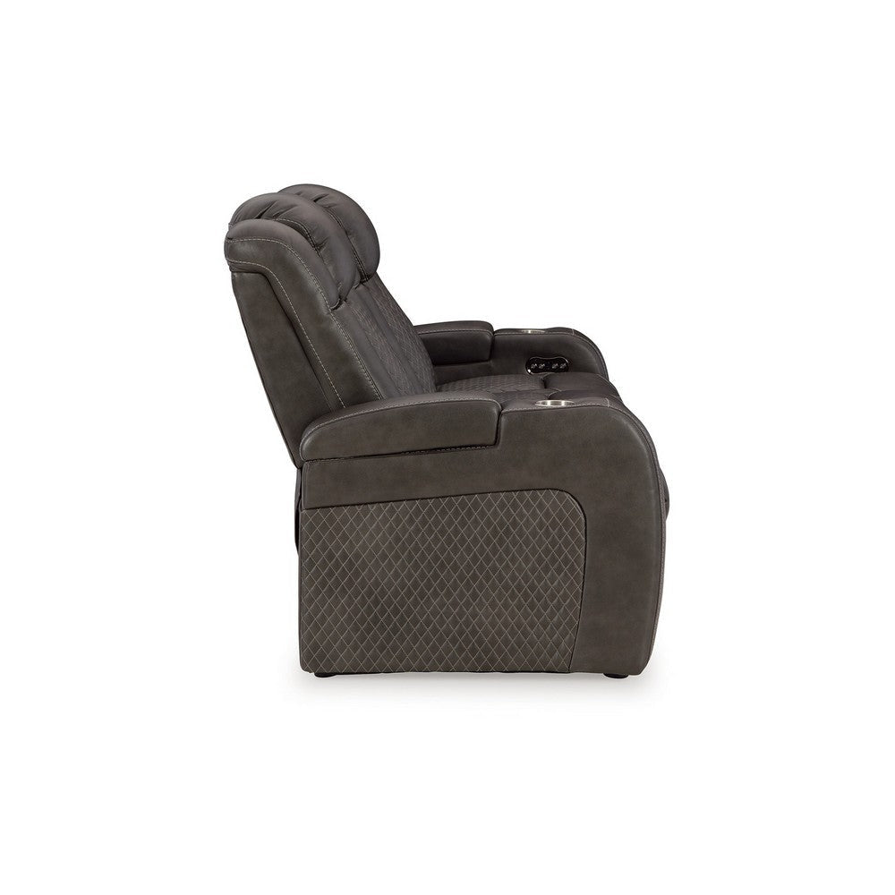 Ashley Fynne LED Power Reclining Sofa USB Charger Gray Faux Leather 85 Inch BM331817