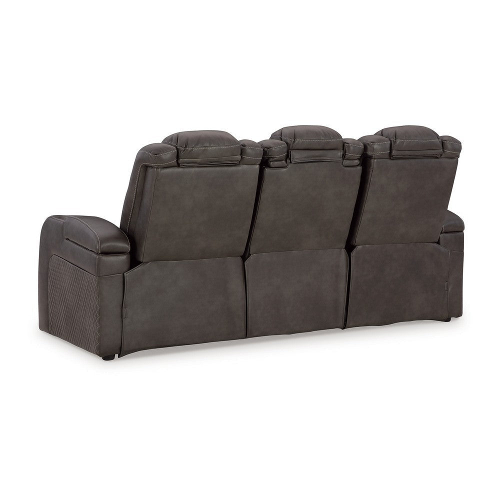 Ashley Fynne LED Power Reclining Sofa USB Charger Gray Faux Leather 85 Inch BM331817