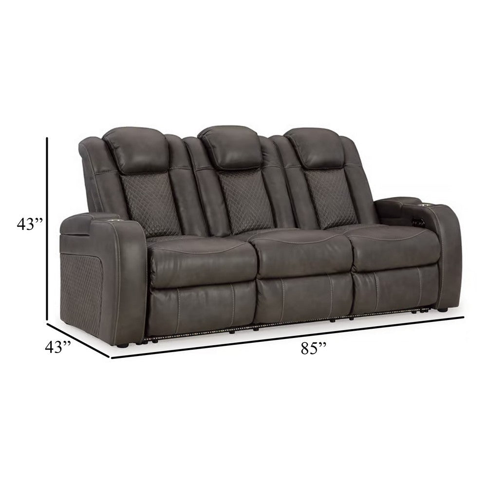 Ashley Fynne LED Power Reclining Sofa USB Charger Gray Faux Leather 85 Inch BM331817
