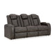 Ashley Fynne LED Power Reclining Sofa, USB Charger, Gray Faux Leather 85 Inch