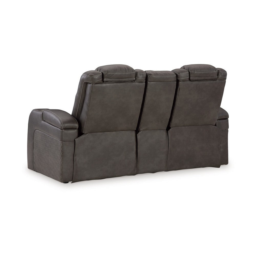 Ashley Fynne LED Power Reclining Loveseat USB Gray Faux Leather 74 Inch BM331818