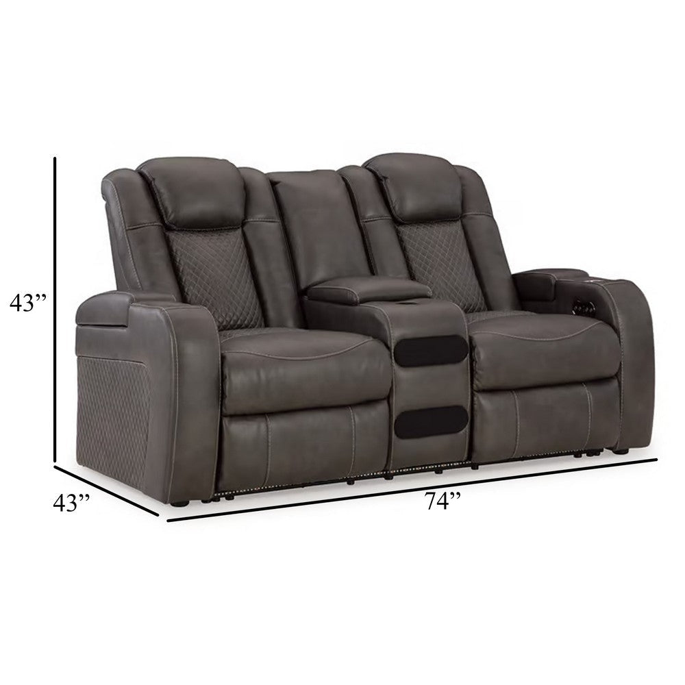Ashley Fynne LED Power Reclining Loveseat USB Gray Faux Leather 74 Inch BM331818