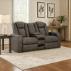 Ashley Fynne LED Power Reclining Loveseat, USB, Gray Faux Leather 74 Inch