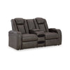 Ashley Fynne LED Power Reclining Loveseat, USB, Gray Faux Leather 74 Inch