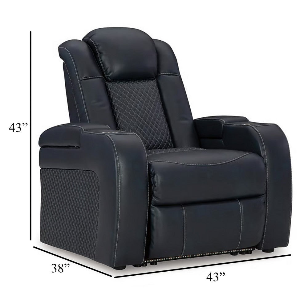 Ashley Fynne LED Power Recliner Chair USB Port Sapphire Blue Faux Leather BM331819