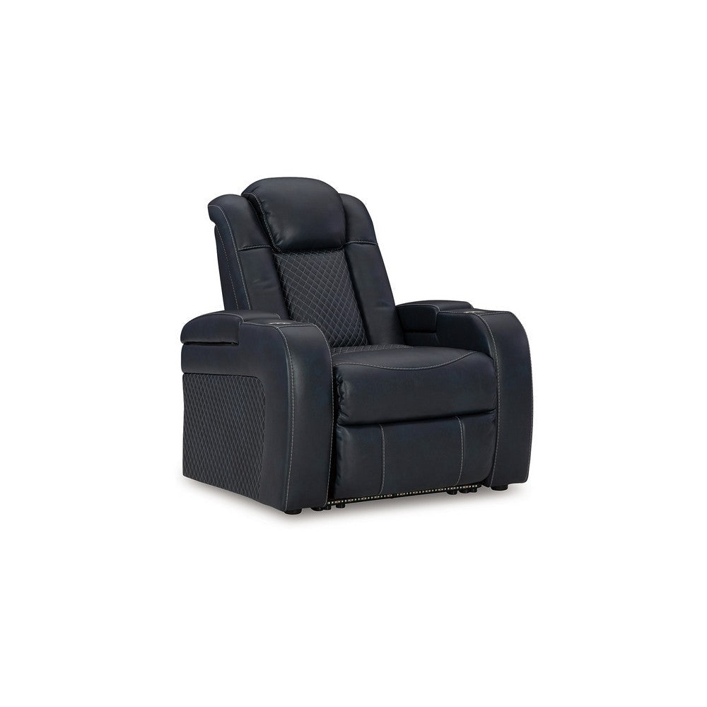 Ashley Fynne LED Power Recliner Chair, USB Port, Sapphire Blue Faux Leather