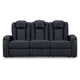 Ashley Fynne Power Reclining Sofa LEDs Sapphire Blue Faux Leather 85 Inch BM331820