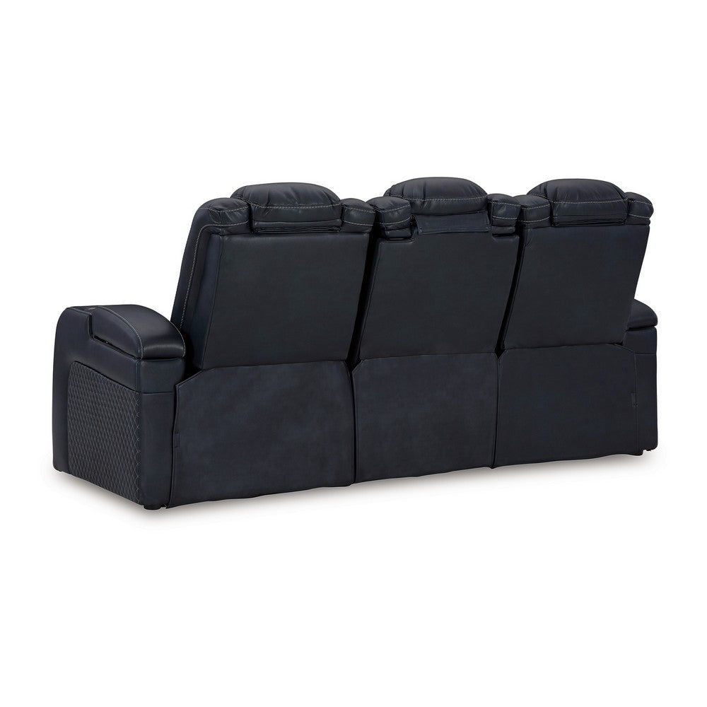Ashley Fynne Power Reclining Sofa LEDs Sapphire Blue Faux Leather 85 Inch BM331820