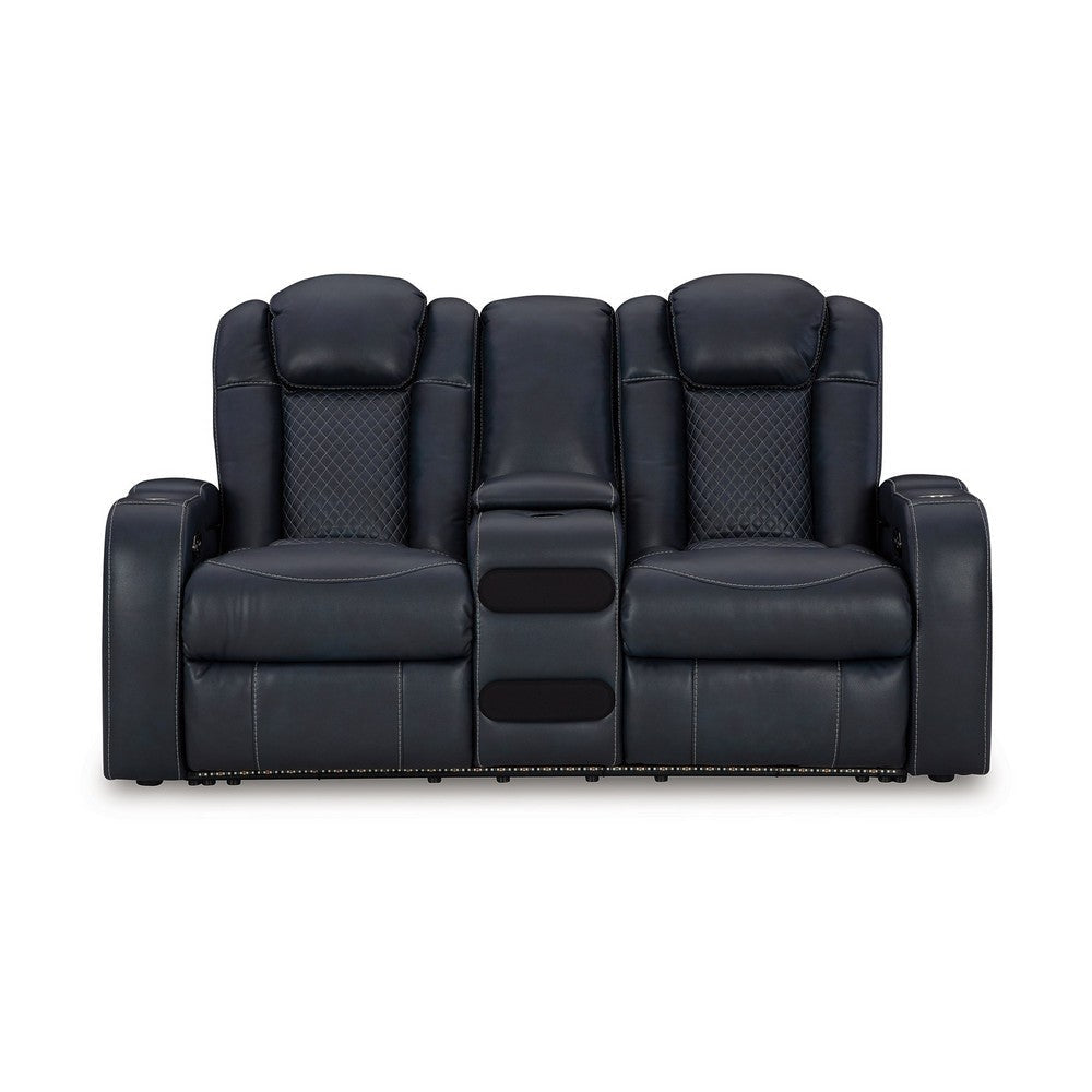 Ashley Fynne LED Power Reclining Loveseat Sapphire Blue Faux Leather 74 Inch BM331821